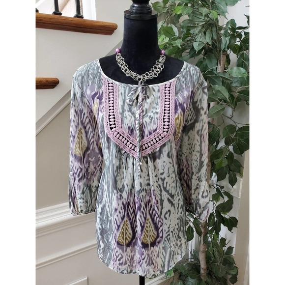 Marc Bouwer Multicolor Long Sleeve Round Neck Drawstring Top Blouse Size Large - Picture 12 of 12
